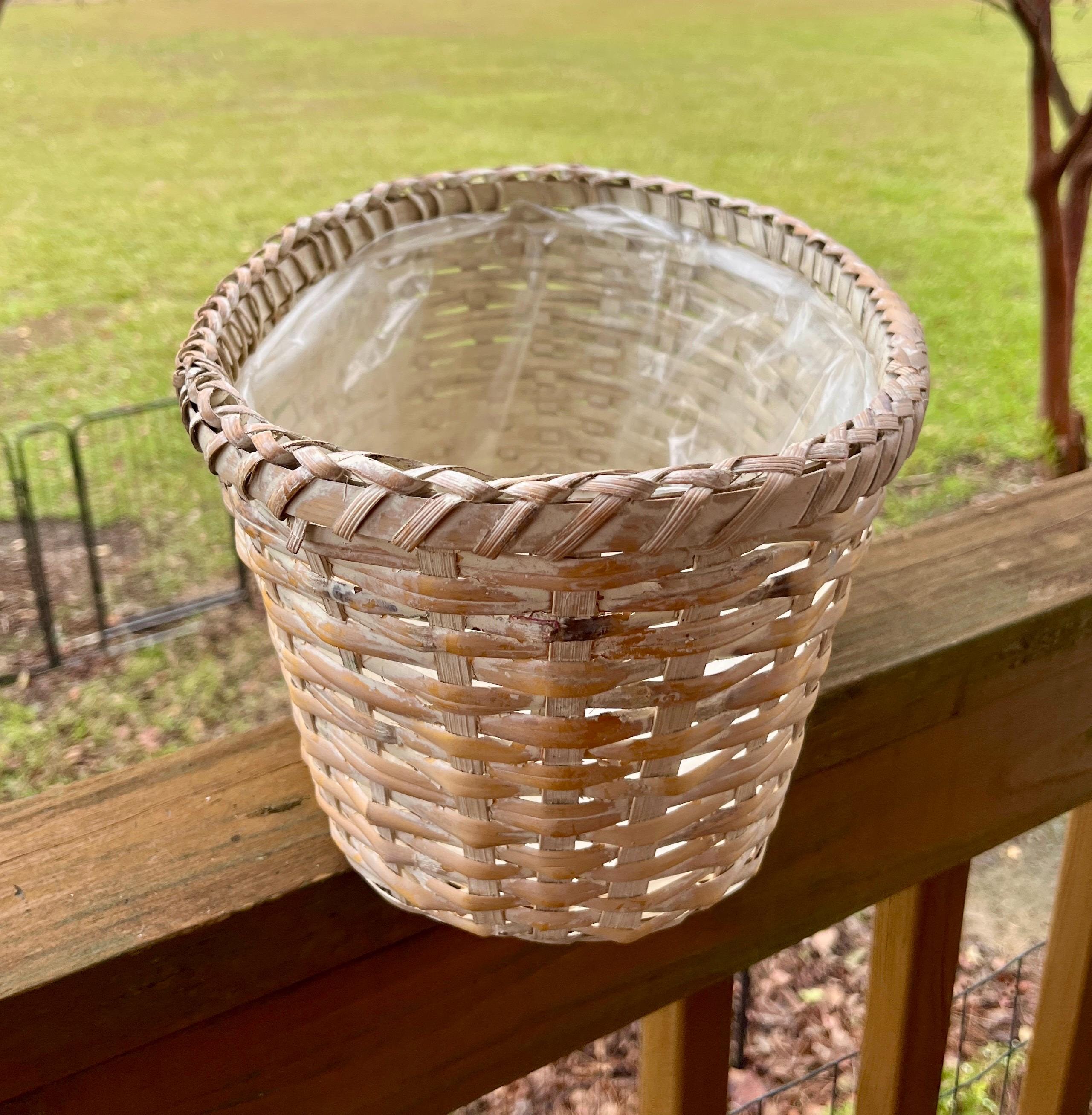 ヴィンテージ編み込みウィッカーバスケットボウル、オーバルウィッカー