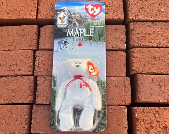1997 Ronald McDonald House Charities Bear Original TY Teenie Beanie Sealed New Vintage Yellow Star Tag Maple the Bear White Canada Canadian
