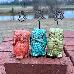 Vintage Three Owl Figurines  / Hear No Evil   See No Statues  Speak No Evil / Photo Holder Card Holder / Trio Of Speak Hear See No Evil