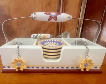 Juego de té con forma de girasol: soporte de madera, platos e infusores