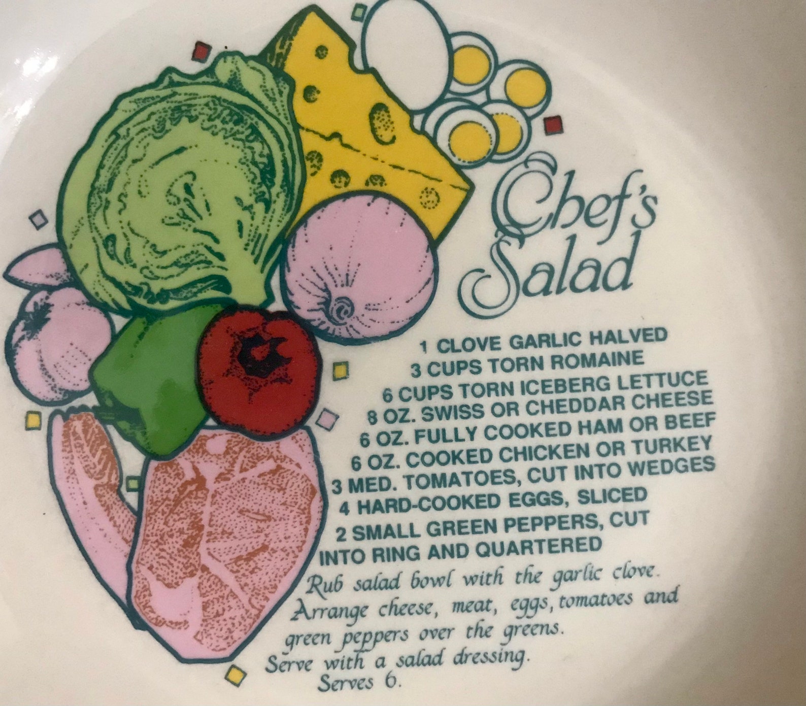 Vintage Salad Serving Bowl Chefs Salad Bowl W Recipe Inside Etsy