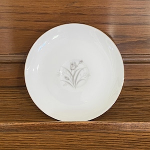 1960&#39;s Vintage 6&quot; Saucer Japan Fine China Royal Elegance by Creative - Coupe White with Gray Flower Center and Silver Edge