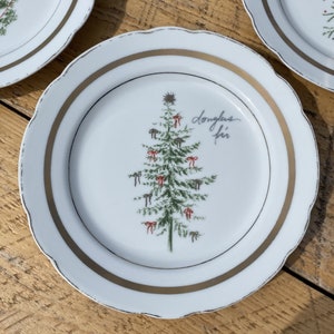 4pc Set Pottery Barn Vintage Tree Christmas Appetizer Dessert Side Salad Plates 8 Norway Spruce Virginia Pine Frazier Fir Douglas Fir image 3