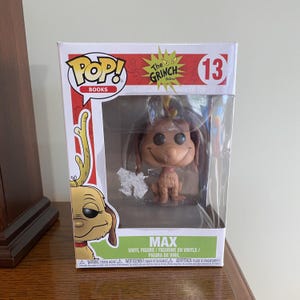 Original Funko Max the Dog 13 Dr. Suess The Grinch POP! BOOKS Vinyl Figurine Collectible Dog with Antlers Reindeer Christmas Cartoon