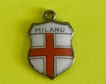 Vintage Charm Charm Bracelet Charm Milno Vintage Silver Enamel Travel Shield Charm
