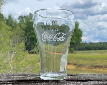 7oz 1950's Coca-Cola Soda Fountain Bell-Shaped Glass 4.75" Tall - Star HT - Libbey Coke Tumbler Bottle-Shaped Script Cursive White Lettering