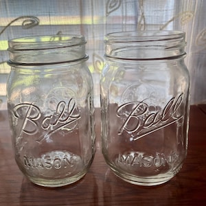 ヴィンテージガラス製広口メイソンボールジャー 2個 幅広口ジャー - 透明メイソンジャー/メイソンジャー 1.5カップ フルーツデザイン
