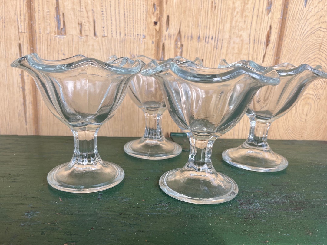 4 Ice Cream Sundae Bowls 5 Tall Heavy Glass Clear Etsy