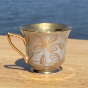 Small Vintage Czechoslovakia RGK 32 Mocha Espresso Teacup - Porcelain White & Gold Ezechoslovakia Gold Interior 2.25" Tall