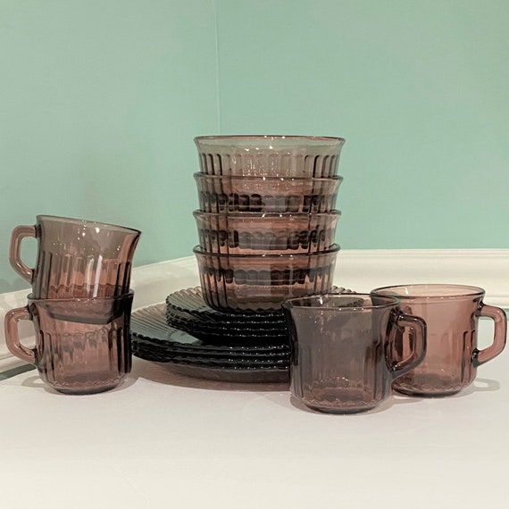 Amethyst Purple Clear Glass Ribbed Dinnerware Sold Separately or Combined 8oz Cup Mug 10 Dinner Plate 7 Side Plate 5 Bowl Mexico Etsy Canada
