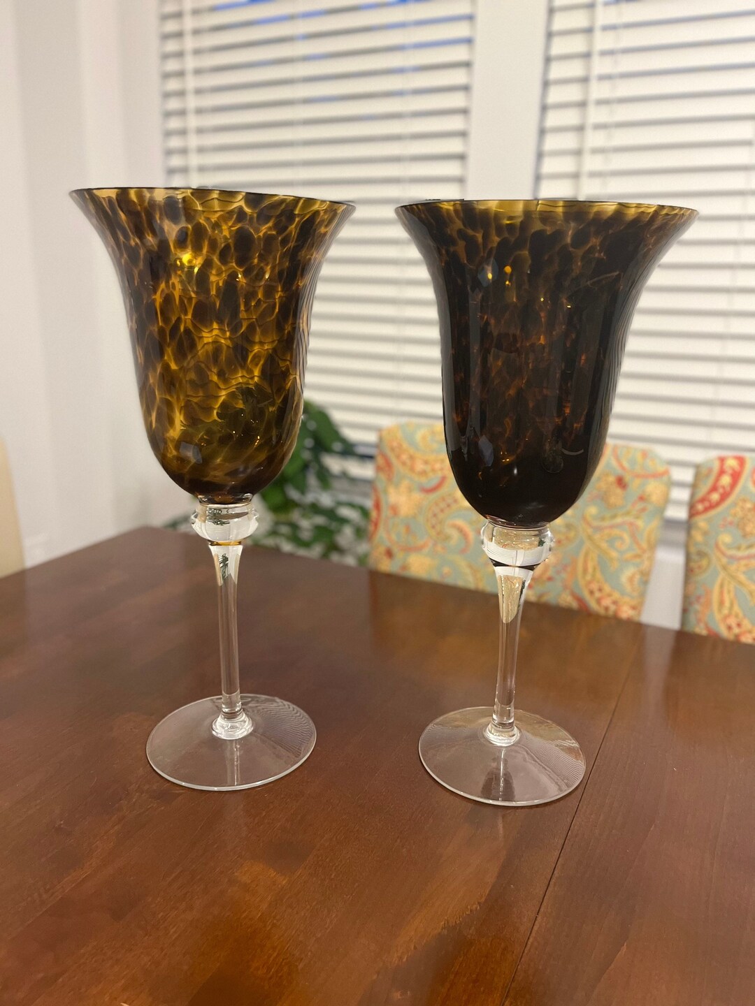 Sexy Two Large Leopard Print Wine Glass Vases Made in Poland Bombay