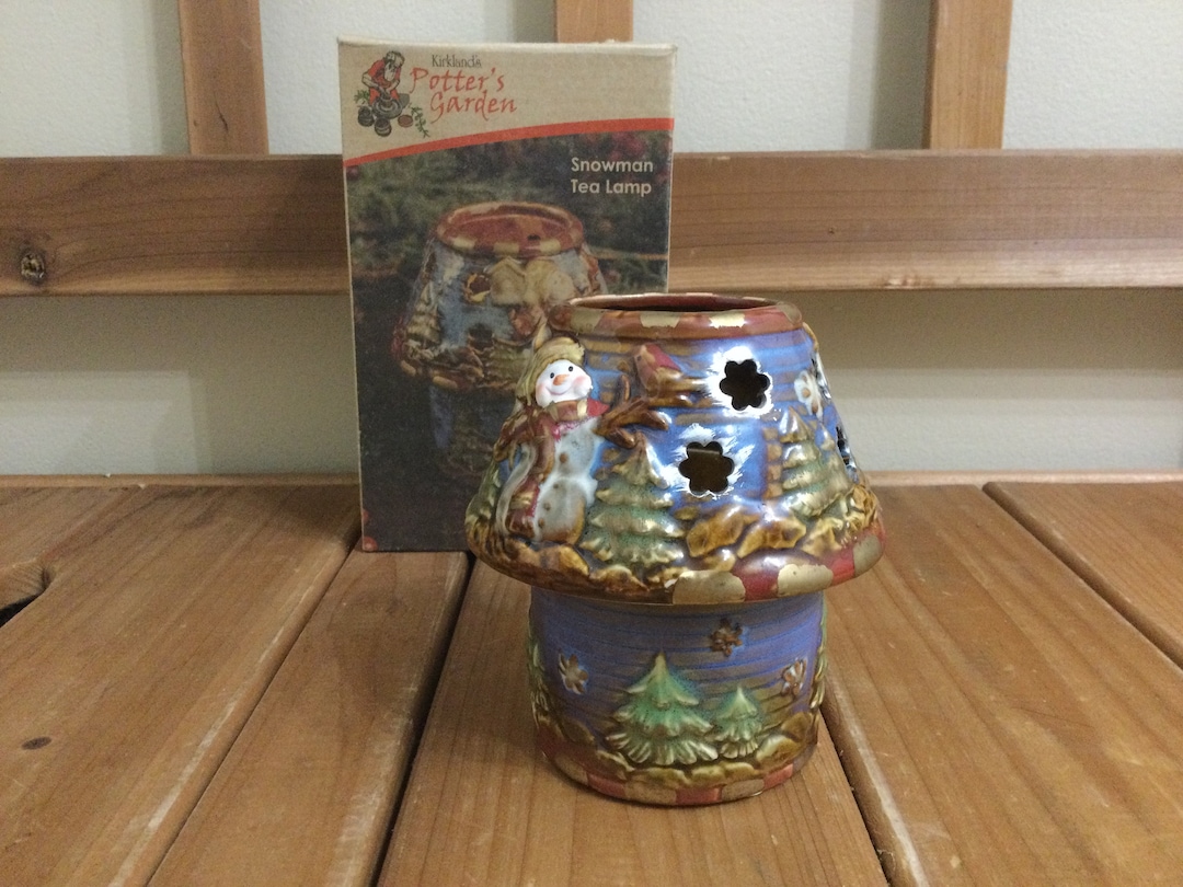Kirklands Potters Garden Snowman Tea Lamp Tea Light Lamp With Thick