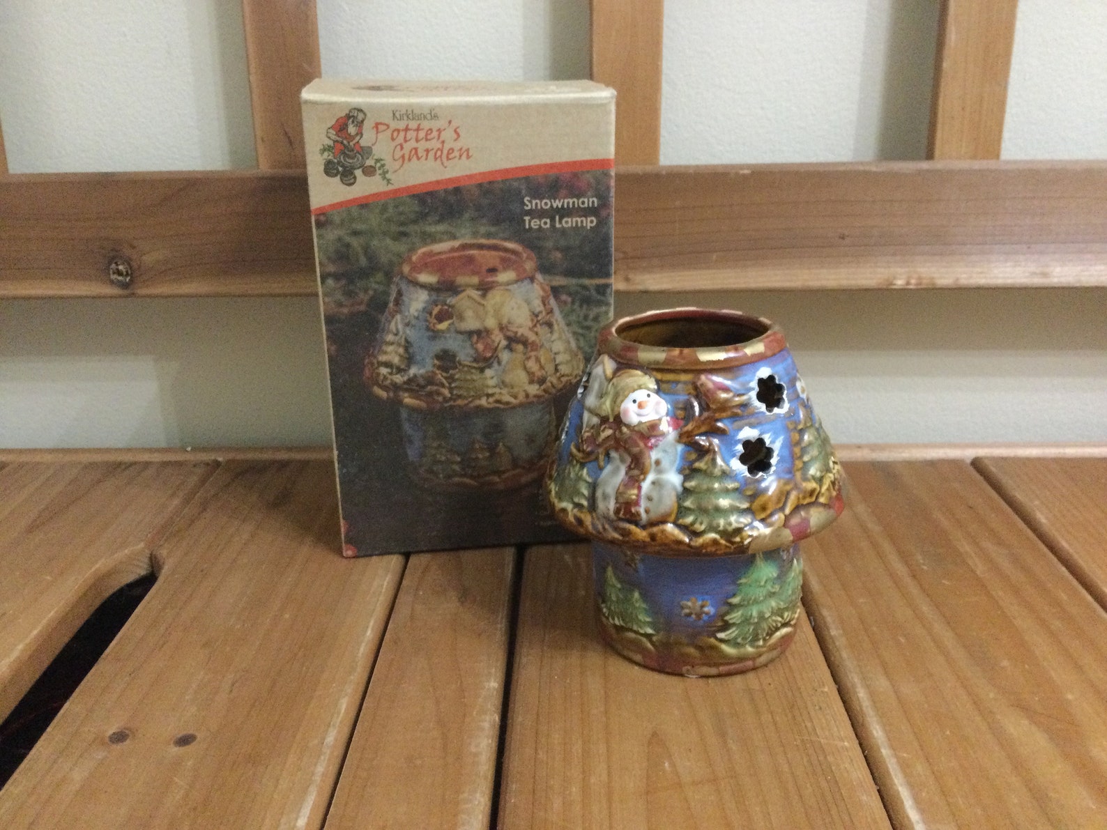 Kirklands Potters Garden Snowman Tea Lamp Tea Light Lamp With Etsy