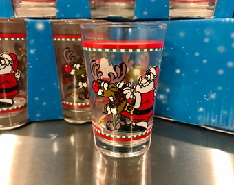 Set Of Two 3pc Sets - 6 Total Glasses - Christmas Vintage Christmas Juice Glasses Rudolph Tumblers Santa Glasses Tumblers 1997 New In Box