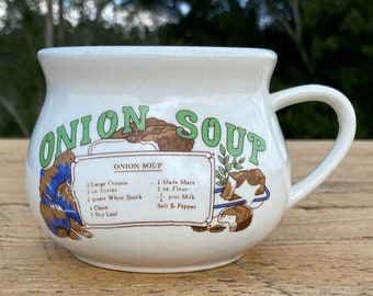 Vintage Onion Soup Recipe Bowl w/ Handle - Recipe and Ingredients - Made in China Dat‘L Do-It D-D-J / Mug Cup Bowl Collectible Dinnerware