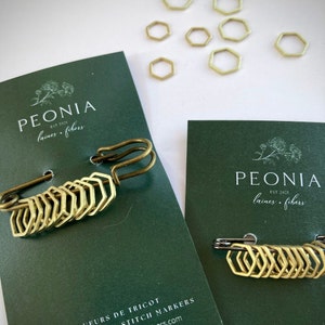 Honeycomb, stitch markers, set, hexagonal, gold color, brass, metal, knitting, crochet image 1