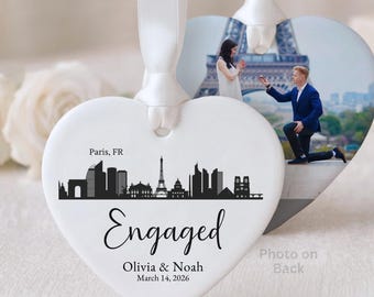 Engagement Ornament with Photo, Personalized City Skyline Gift