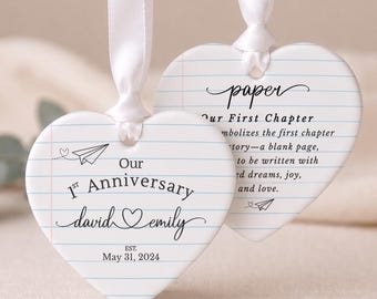 Paper Traditional Handmade 1st Wedding Anniversary Gift. Ornament Keepsake with First Year Romantic Passage. Gift For Spouse or boyfriend.