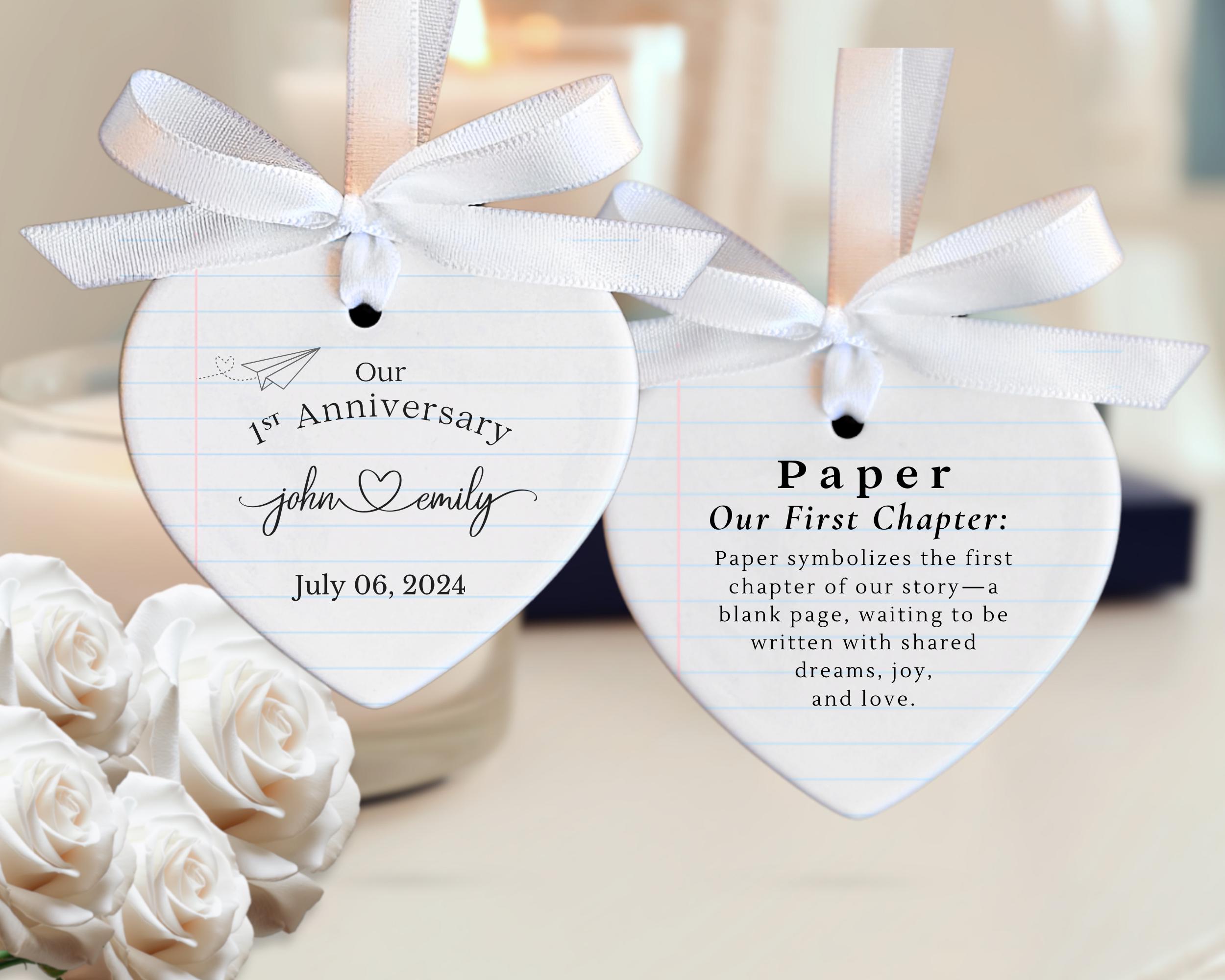 Paper Traditional 1st Wedding Anniversary Gift Ceramic Ornament With Romantic Passage. One Year Anniversary Gift For Boyfriend With Airplane