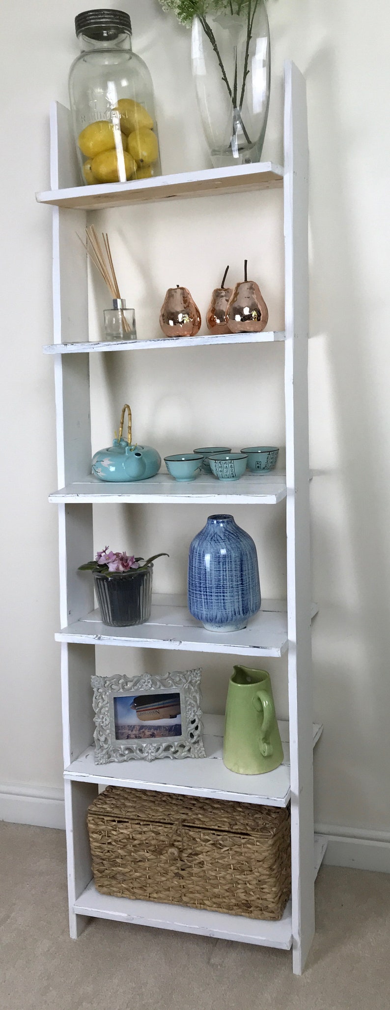 Ladder Shelf White 6 Shelves Distressed in White Barnwood Etsy