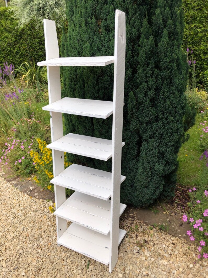 Ladder Shelf White 6 Shelves Distressed in White Barnwood Etsy