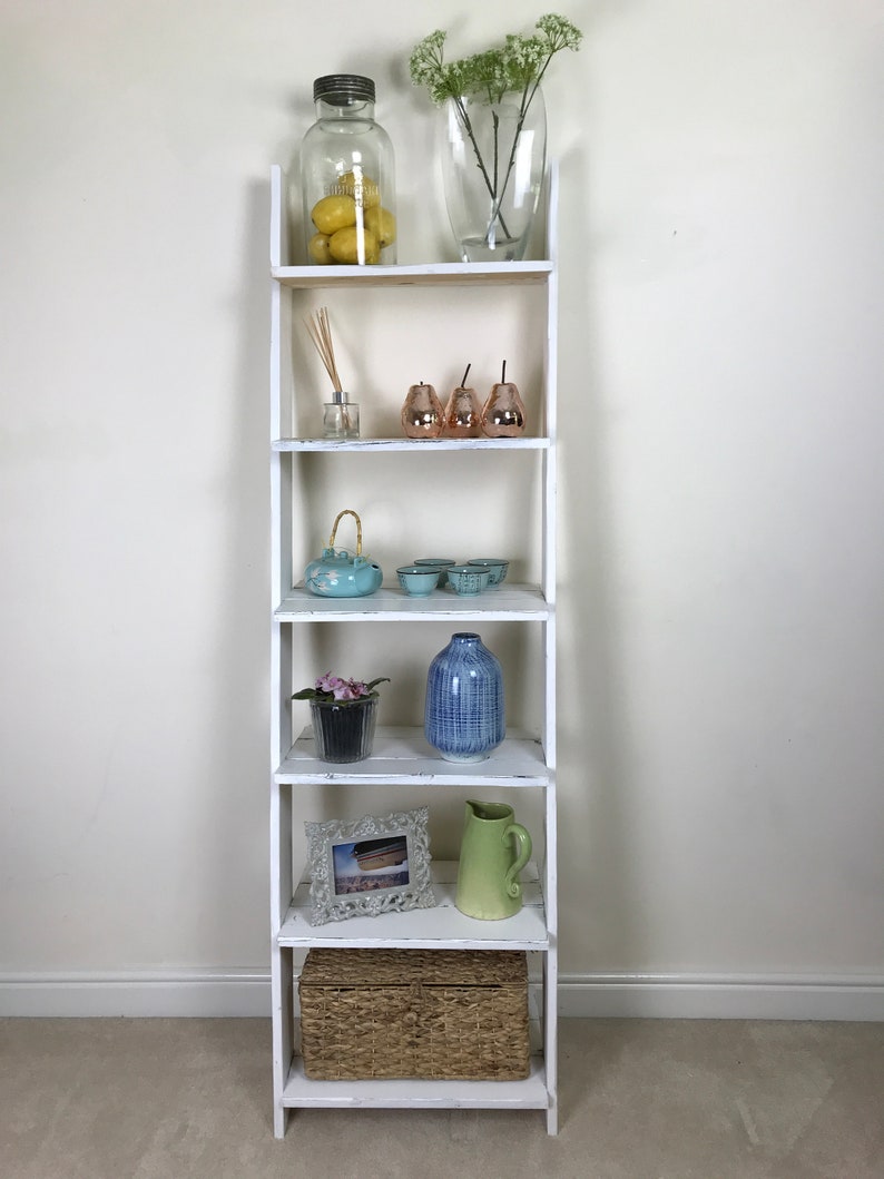 Ladder Shelf White 6 Shelves Distressed in White Barnwood Etsy