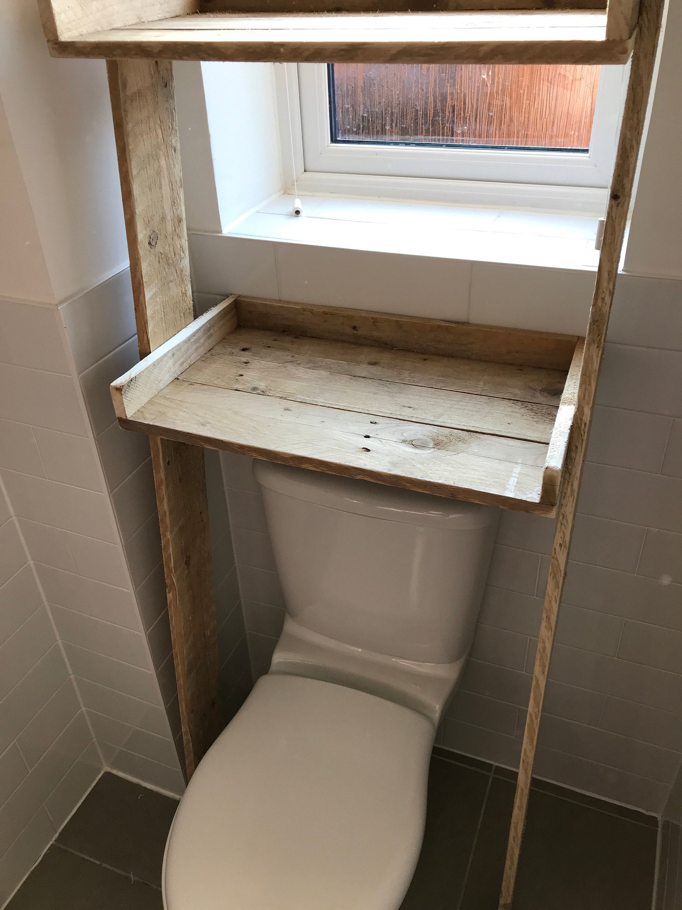 Over the Toilet Ladder Shelf Made From Reclaimed Pallet Wood ...
