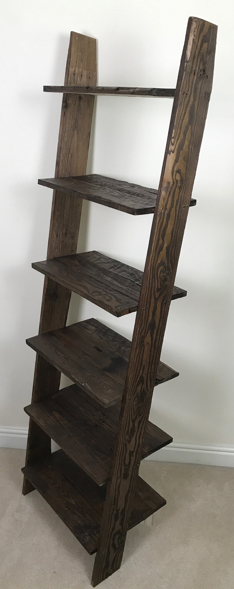 Walnut Ladder Shelf Shoe Rack 6 Shelf Bookcase made from Etsy
