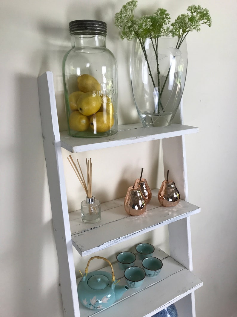 Ladder Shelf White 6 Shelves Distressed in White Barnwood Etsy