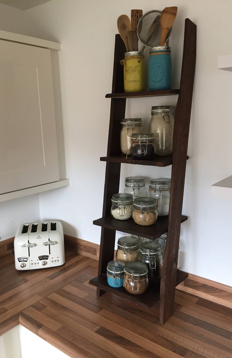 Ladder Shelf 4 Shelves Distressed in White Black Barnwood Etsy