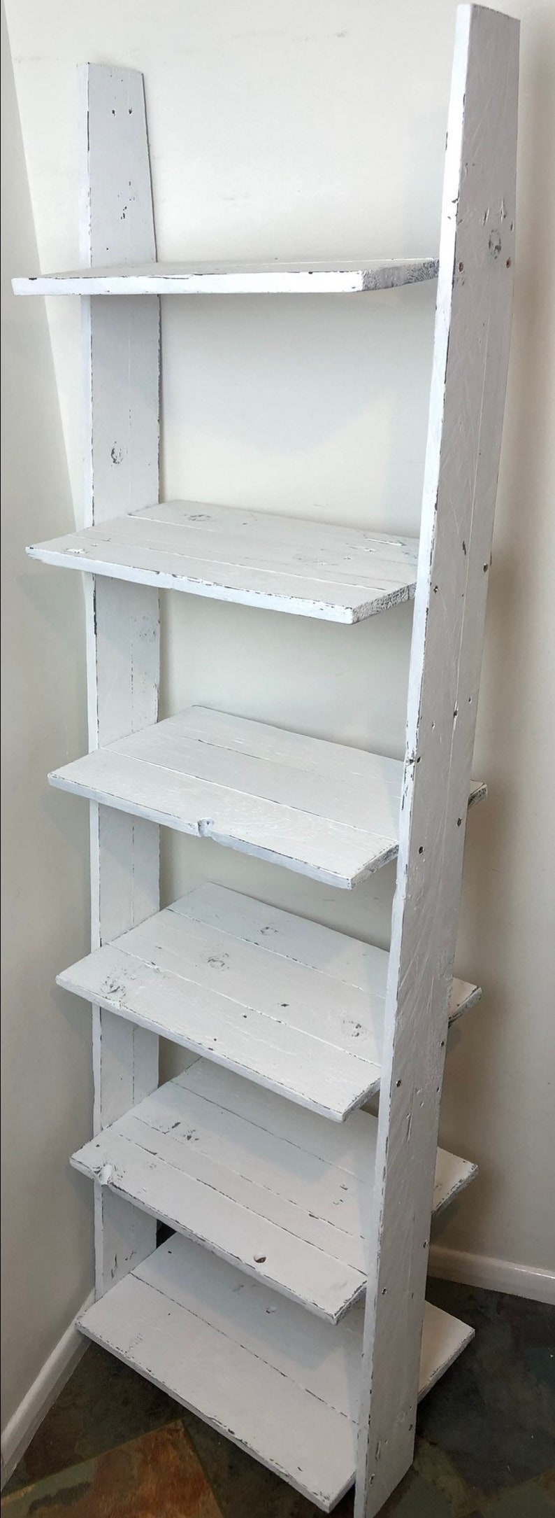 Ladder Shelf White 6 Shelves Distressed in White Barnwood Etsy