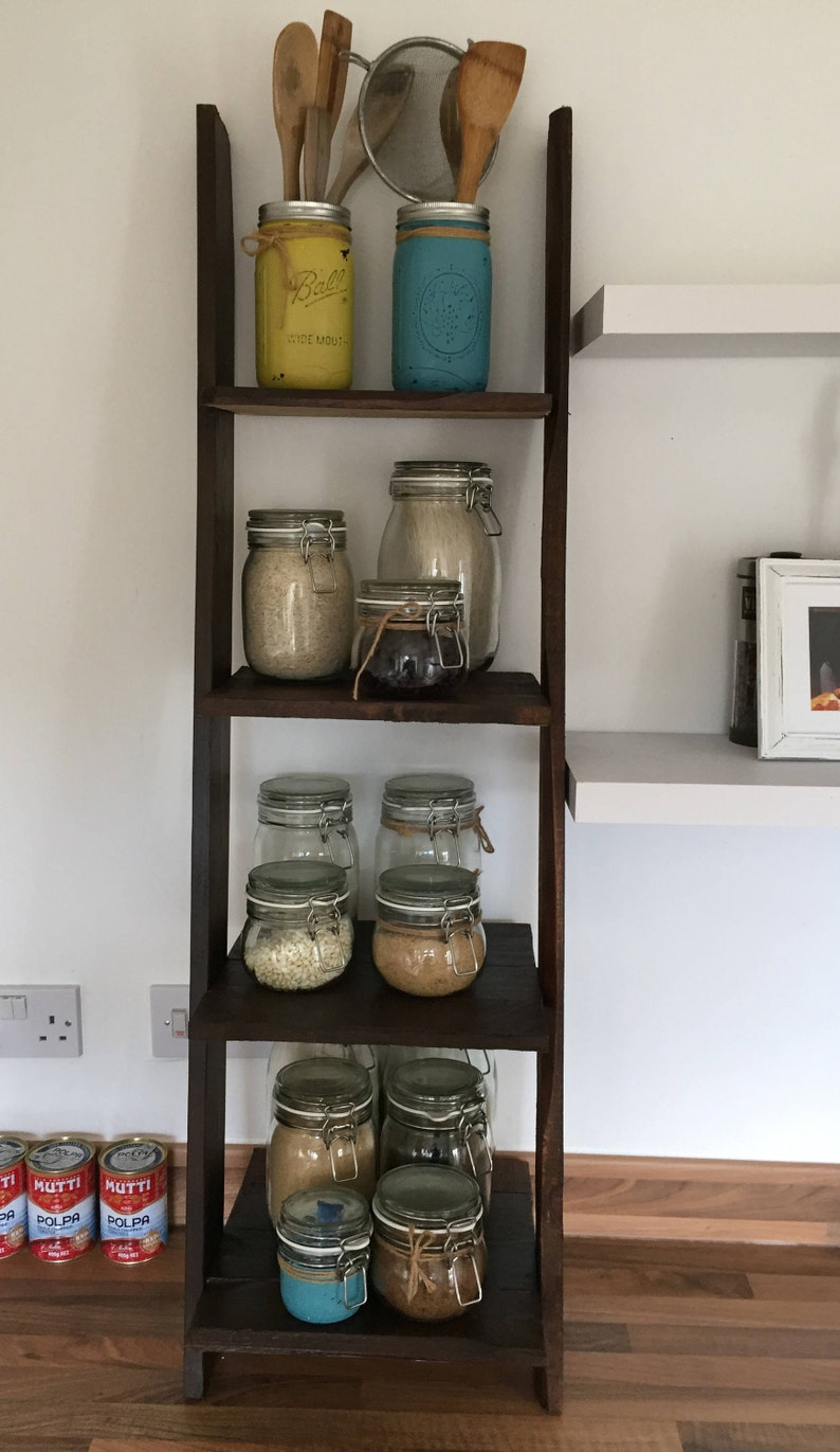 Ladder Shelf 4 Shelves Distressed in White Black Barnwood Etsy