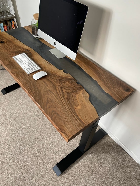 Resin Standing Desk Walnut UK /electric Desk / Epoxy Etsy