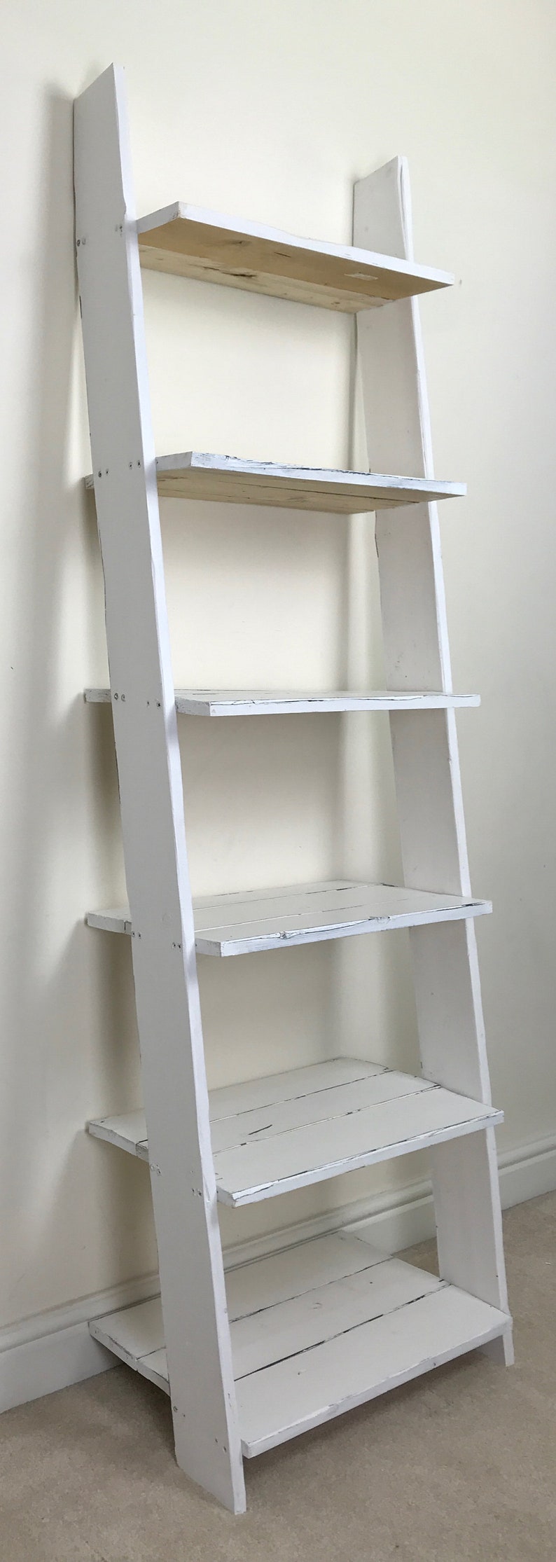 Ladder Shelf White 6 Shelves Distressed in White Barnwood Etsy