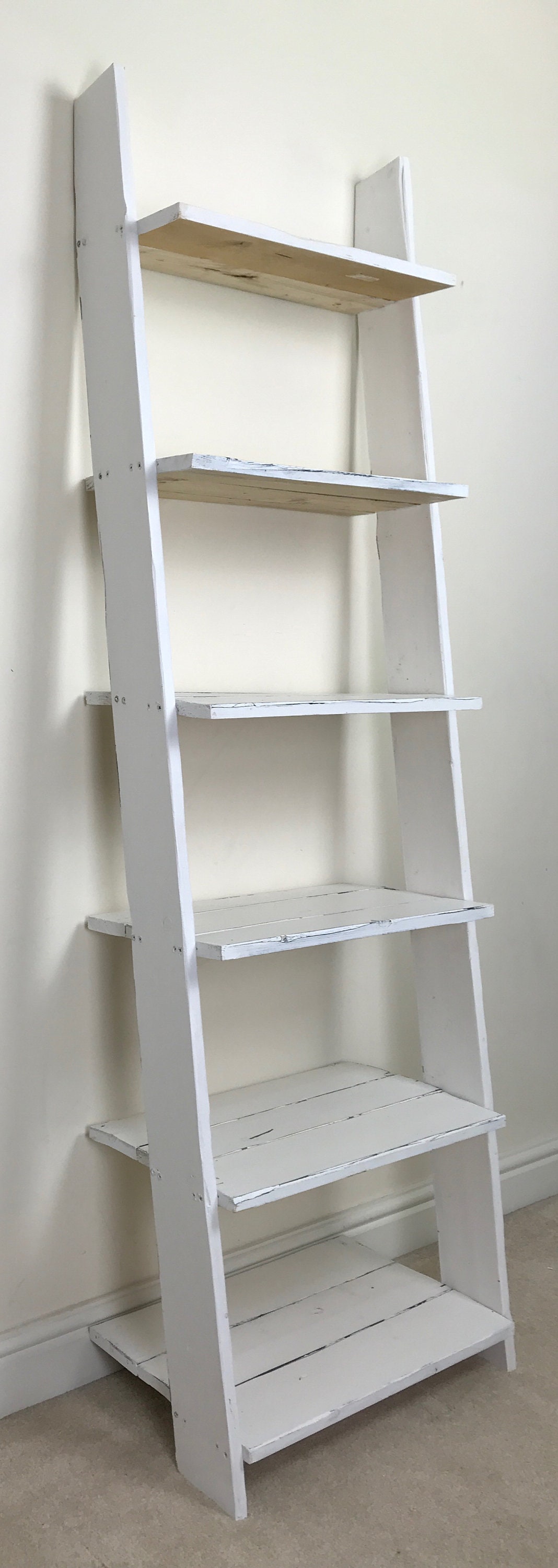 Ladder Shelf White 6 Shelves Distressed in White Barnwood Etsy UK