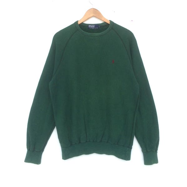 Vintage Rare 90's Polo Ralph Lauren Small Pony Green Colour Large Size Sweatshirt Embroidery Pullover Shirt Lo Life Jacket Sweater