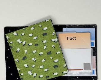 Hillside sheep holder/ tract organizer with pockets for contact cards – ministry organizer, pioneer gift