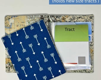 Blue arrows- NEW SIZE tract holder/ tract organizer