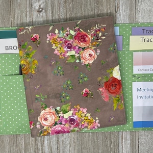Organiseur de littérature rose cottage avec pochettes pour invitations à des réunions et cartes de visite - Organisateur de ministère JW, cadeau de pionnier