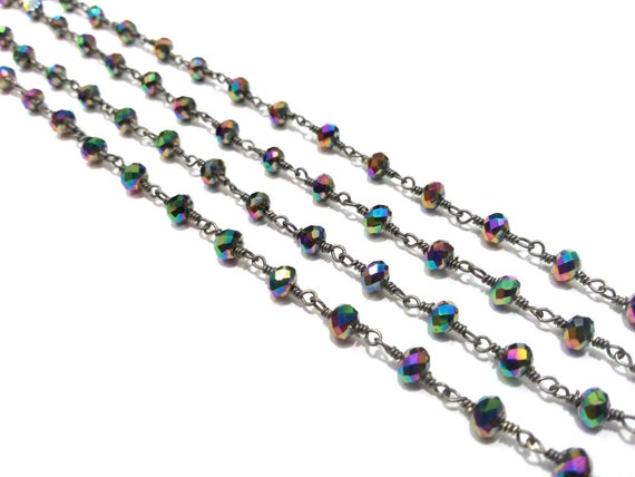 Peacock Pyrite Beaded Gold Plated Wire Wrapped Chain 5 Feet Beautiful Peacock Pyrite Beaded Chain 3mm Rosary Chain
