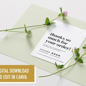 Printable Small Business Thank You Card Template / business template, etsy coupon code, packaging insert, thank you for your order, canva