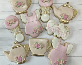 Baby shower cookies tea party/birthday cookies