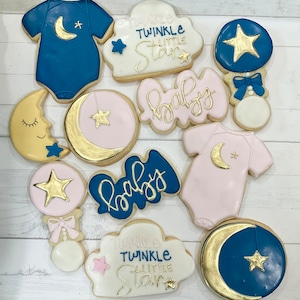 Twinkle twinkle little star gender reveal/baby shower cookies