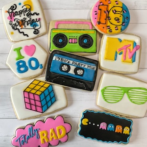 80’s theme birthday cookies
