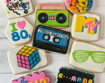 80’s theme birthday cookies