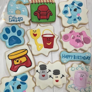 Blue and Pink dog character cookies/birthday cookies