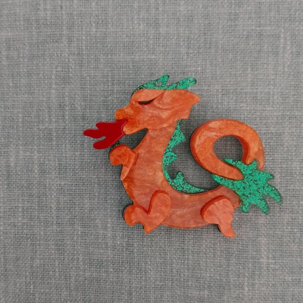 Cute  fire- breathing Dragon   Brooch |  Art deco style | mythical | Fantasy  | Retro| Dragon