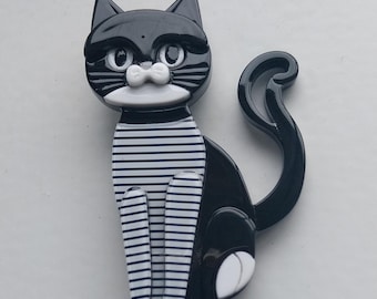 Spilla a forma di gatto in acrilico 3D / Stile Art Déco Vintage / Gatto in smoking