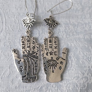 Palmistry Pendant or Palmistry earrings -  Astrology -Tarot - Chirology- love lines -   palm reading -quirky| evil eye