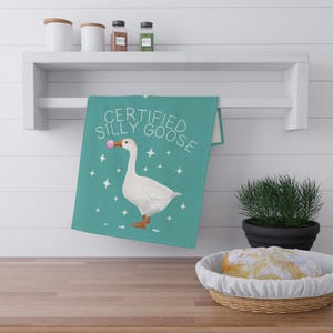 Certyfikowana ściereczka kuchenna Silly Goose, zabawna ściereczka kuchenna, zabawny prezent kuchenny, bawełniana ściereczka kuchenna dla przyjaciół